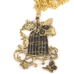   vintage brass butterfly cage pendant gold necklace by 81stgeneration