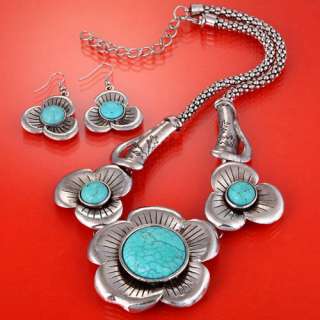   silver style blue howlite turquoise unique design earring necklace set