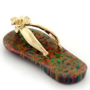  14K Gold Red Opal Flip Flop Sandal Shoe Pendant Jewelry