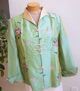 VINTAGE 100% SILK ASIAN JACKET~GREEN WITH EMBROIDERY  