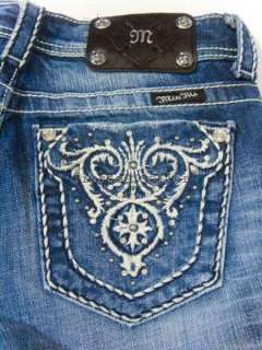 MISS ME Crystals Studs Wide Pick Stitch Blue Jeans NWT  