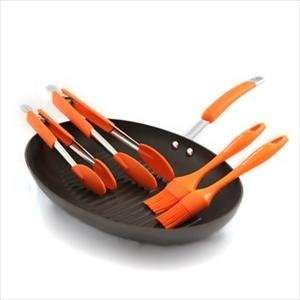 Rachael Ray 5 Pc Grill Pan, Tongs and Brush 