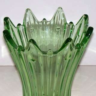 Radium VASELINE GLASS Green VASES Vintage URANIUM Ribbed Ruffles 