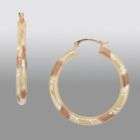 Tri color Diamond Cut Hoop Earrings in 14K Gold and Sterling Silver
