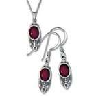 Gold and Diamond Source Sterling Silver Oval Garnet Earring and 
