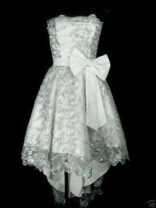 New White Silver Embroidery Formal Cocktail Prom Dress  
