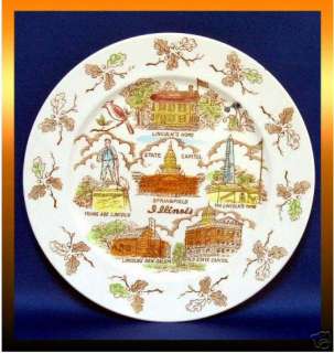VINTAGE Illinois LAND Of LINCOLN 9 Ceramic Collectors PLATE Very 