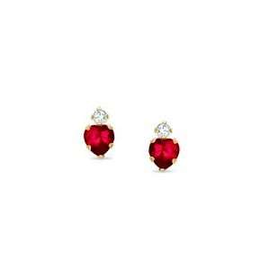 Heart Shaped Lab Created Ruby Stud Earrings in 10K Gold with CZ 4mm 