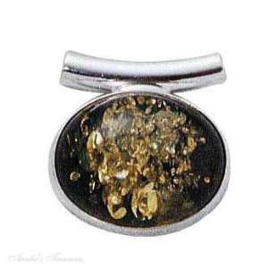  Sterling Silver Green Amber Slide Pendant Jewelry