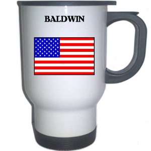  US Flag   Baldwin, New York (NY) White Stainless Steel Mug 