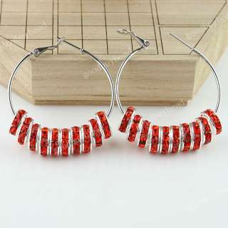 MULTICOLOR CRYSTAL SILVER SPACER BEADS FASHION CIRCLE HOOP EARRINGS 