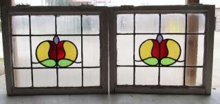   of Antique Stained Glass Windows Four color Ruby Red Tulips  