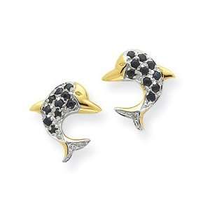  & Rhodium Marquise Sapphire & Diamond Dolphin Post Earrings Diamond 