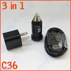   Black USB Car Charger+Wall Charger Adapter+Cable F iPod/iPhone 3/4G/4S
