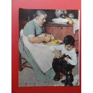 Norman Rockwell Art, 1938 Print Art (Woman Peeling Apples/boy Shining 
