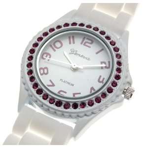   Large White Purple Crystal Accent Silicone Wrist Watch Jewelry