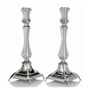  Silver Shabbat Candlesticks with Curved Legs and Flowers 