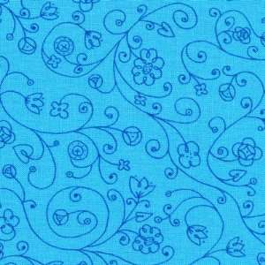  Swirls quilt fabric by Timeless Treasures, Blue floral swirls 