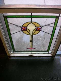 Pair of Antique 1920s Chicago Bungalow Stained Leaded Glass Windows 