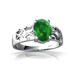  14K White Gold Oval Genuine Emerald Ring Size 8 Jewelry