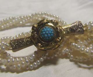 STRAND VICTORIAN TURQUOISE CLASP, SEED PEARL NECKLACE  