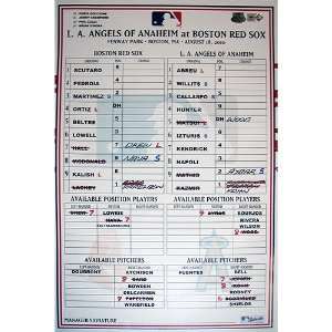  Angels at Red Sox 8 18 2010 Game Used Lineup Card 