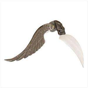 Demon SKULL Folding POCKET KNIFE with Wing Handle~ Curved Blade 