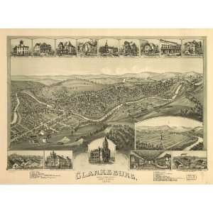  Historic Panoramic Map Clarksburg, West Virginia 1898 