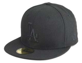 NEW ERA 5950 FITTED CAP LOS ANGELES DODGERS ALL BLACK MBL BASEBALL HAT 