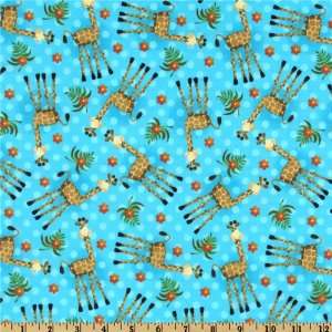 Wide Fabri Quilt Cuddle Flannel Novelties Tossed Giraffes Blue Fabric 