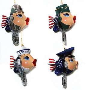 Katherines Collection Military Kissing Fish Ornament Set of 4  