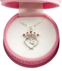 Girls Princess Crown Necklace Pink Jewelry Gift Box Sterling Silver 
