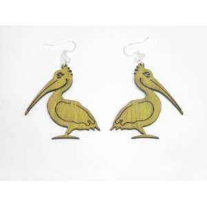  Lemon Yellow Pelican Bird Wooden Earrings GTJ Jewelry