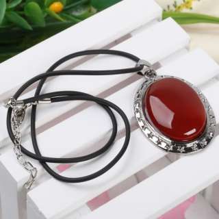 18.5L Cute Red Agate Oval Pendant Necklace Gemstone  
