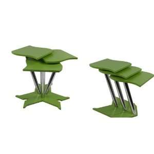  Green Color 3 Pcs Lacquer Finish Nesting Tables Set with 2 