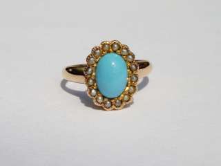 STUNNING ESTATE VICTORIAN TURQUOISE & SEED PEARL FANCY VINTAGE 10K 