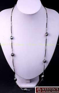 BAROQUE BLACK TAHITIAN PEARL LEATHER CHAIN NECKLACE 925  