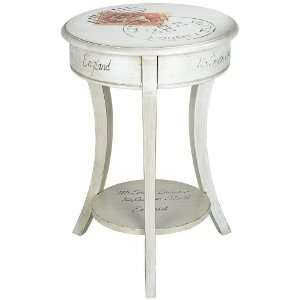 Round White Post Script Wood Accent Table