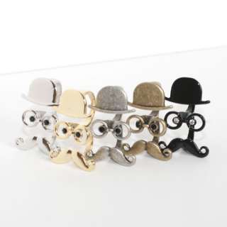 Uncle Fedora Mustache Double Ring Size 6 7 8 9/EU M O Q S Gold Plated 