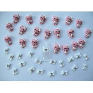com Nail Art 3d 40 Pieces Dark Pink/White Hello Kitty & Bow for Nails 
