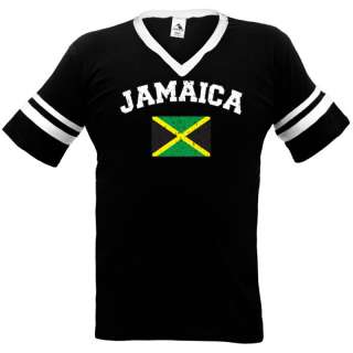 JAMAICA Soccer T shirt Jamaican Retro Flag Ringer Tee  