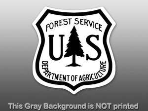 White US Forest Service Shield Sticker   decal hike camp forestry tree 
