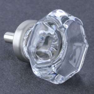  Clear Cut Glass Knob   Octagon w/ Brushed Nickel 36mm 