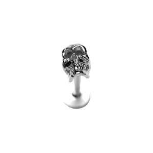   16G 5/16 Solid 14kt White Gold SKULL Labret Lip Ring Jewelry