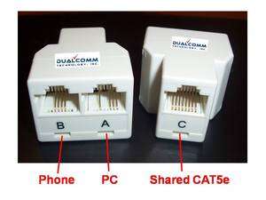 2X RJ45/RJ11 Splitters For Phone/Ethernet Line Sharing  
