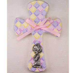   Girl Quilted Hanging Wall Cross SP Baptism Gift New