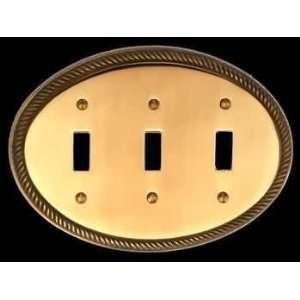 com Wall Plates Bright Solid Brass, Oval Braided Triple Toggle switch 