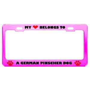 German Pinscher Dog Pet Pink Metal License Plate Frame Tag Holder