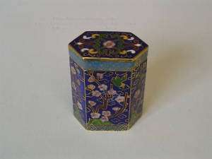 Cloisonne Enamel 6 Sided Blue Floral Box With Mark  