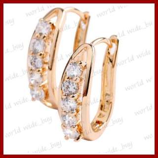 Cubic Zirconia CZ Beads Hoop Fashion Gold Plated Clear Huggie Earrings